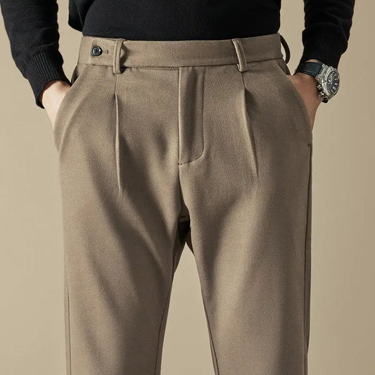 Pleated Wool Blend Trousers - Beige / 27