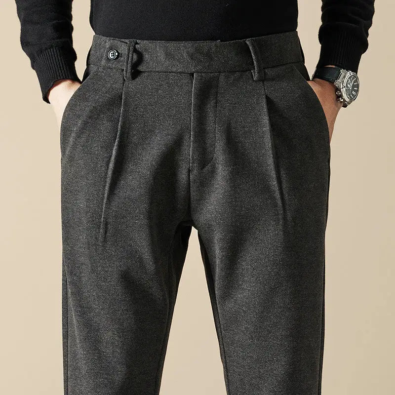Pleated Wool Blend Trousers - Grey / 27