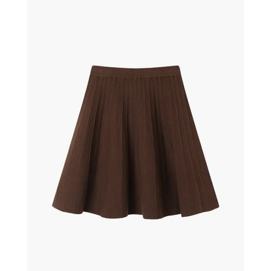Pleated Wool Mini Skirt - Brown / One size