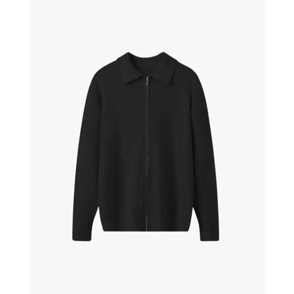 Premium Wool Knit Polo Sweater - Black / XS