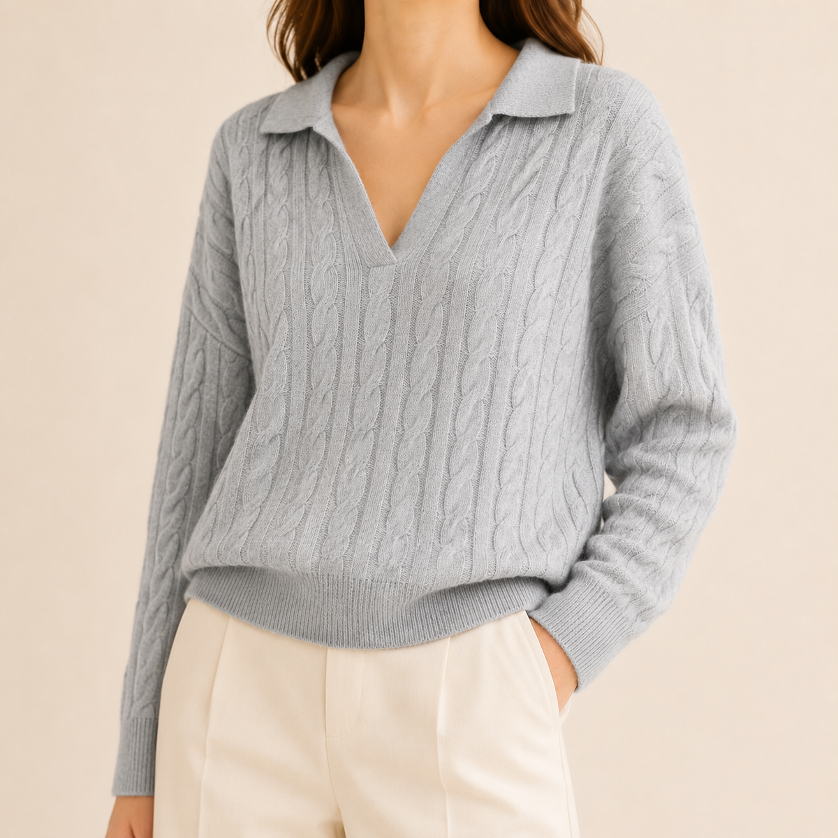 Refined Wool V-Neck Sweater - Gray S