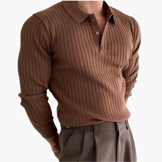 Prestige Ribbed Knit Polo - Brown / S