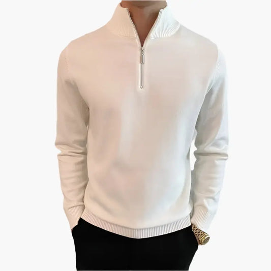Quarter-Zip Knit Sweater - White / S