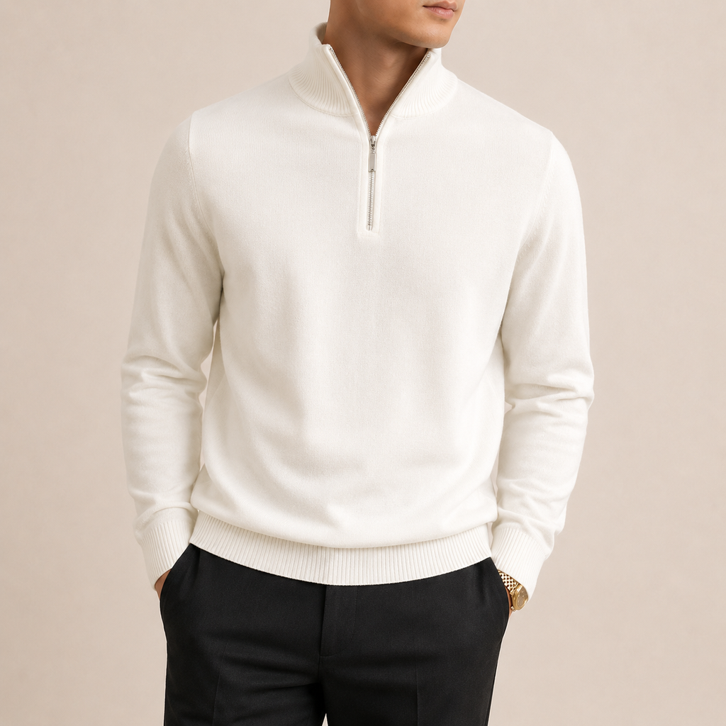 Quarter-Zip Knit Sweater - White S