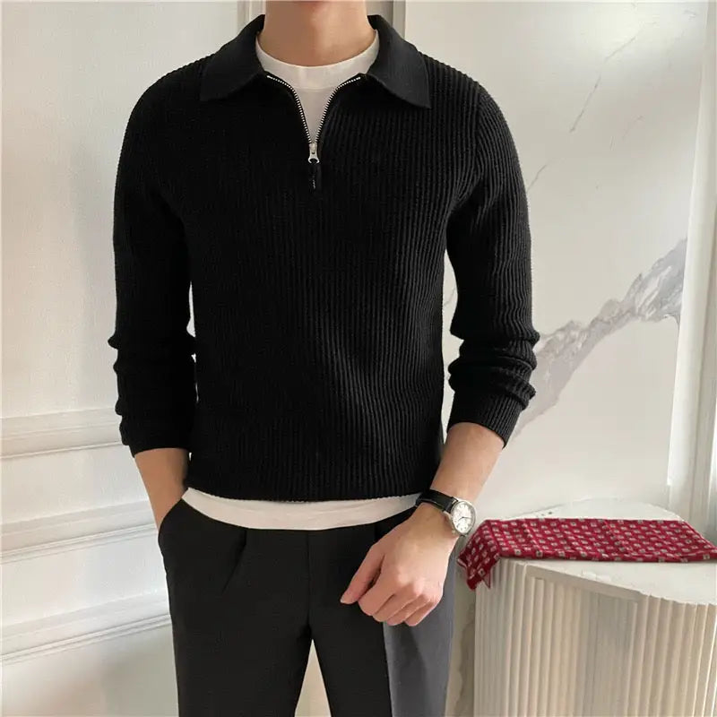 Refined Half-Zip Knit Sweater - Black / S