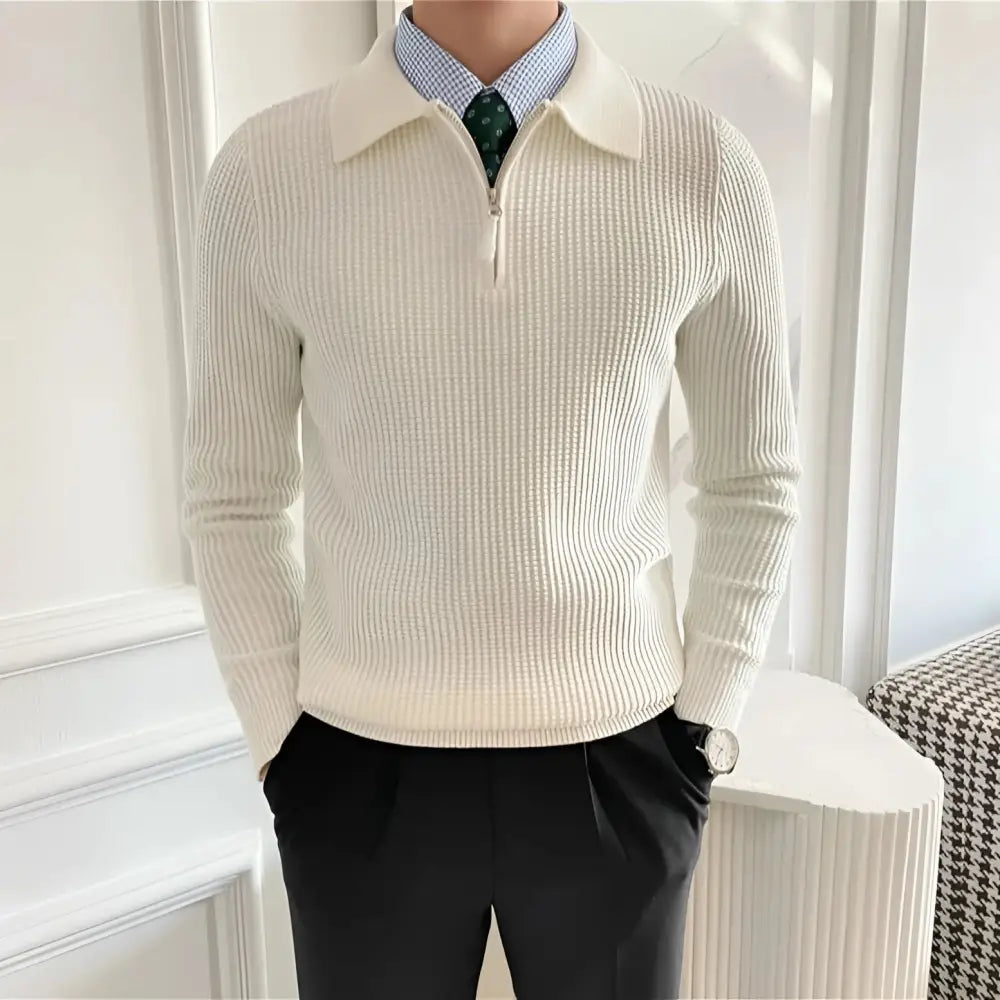 Refined Half-Zip Knit Sweater - White / S