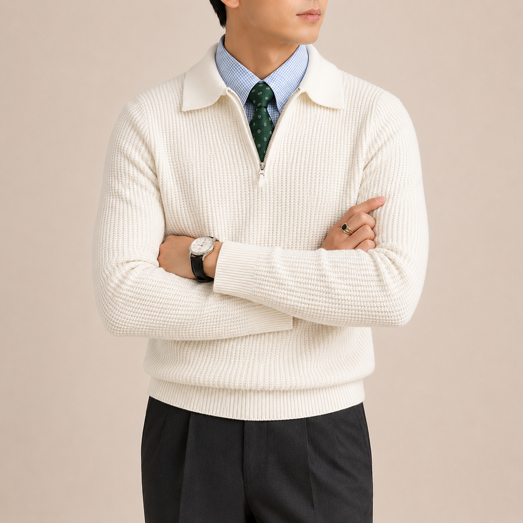 Refined Half-Zip Knit Sweater - White S