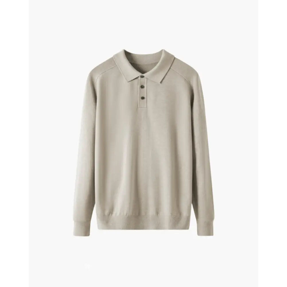Refined Knit Polo Long Sleeve - Beige / XS