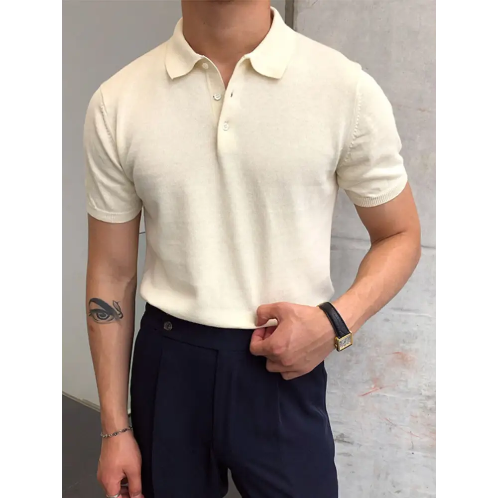 Refined Knit Polo Shirt - Apricot / M