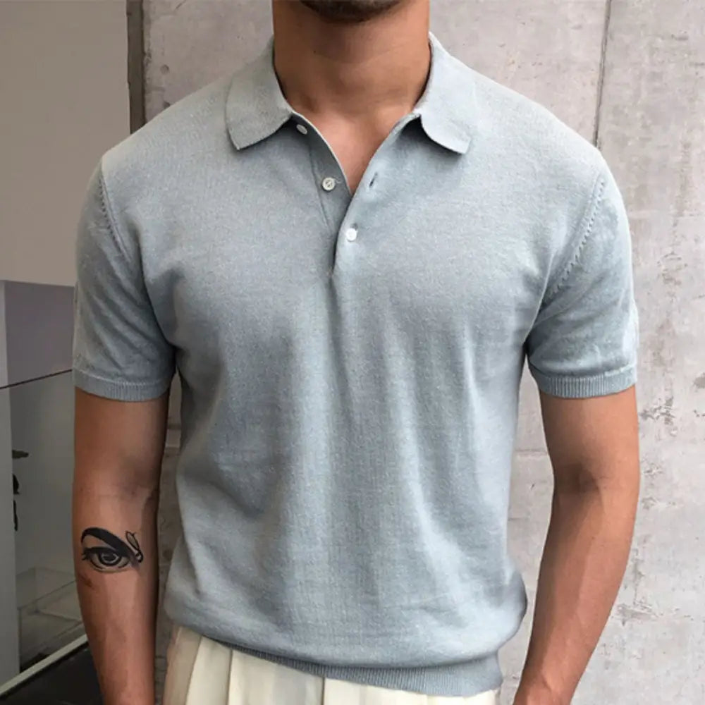 Refined Knit Polo Shirt - Light Blue / M