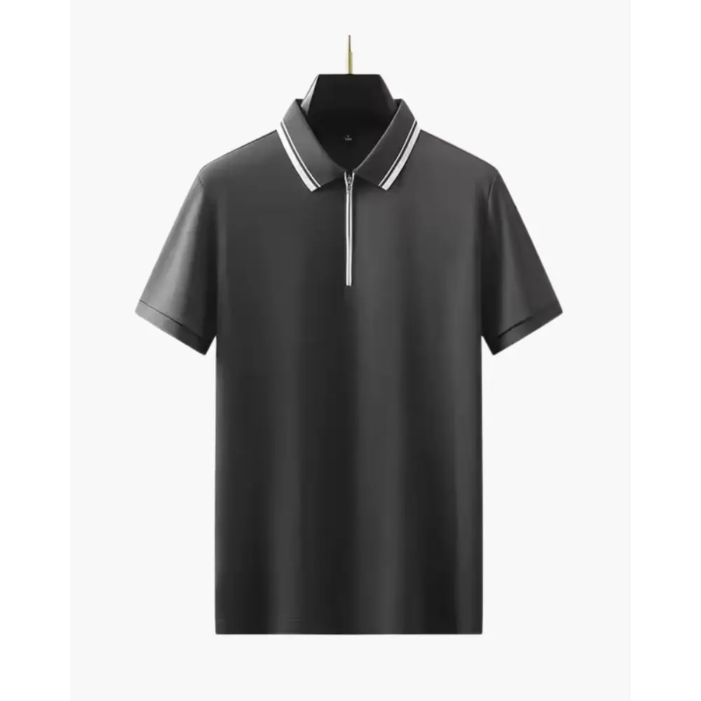 Refined Knit Polo with Zip Collar - Dark Gray / XS