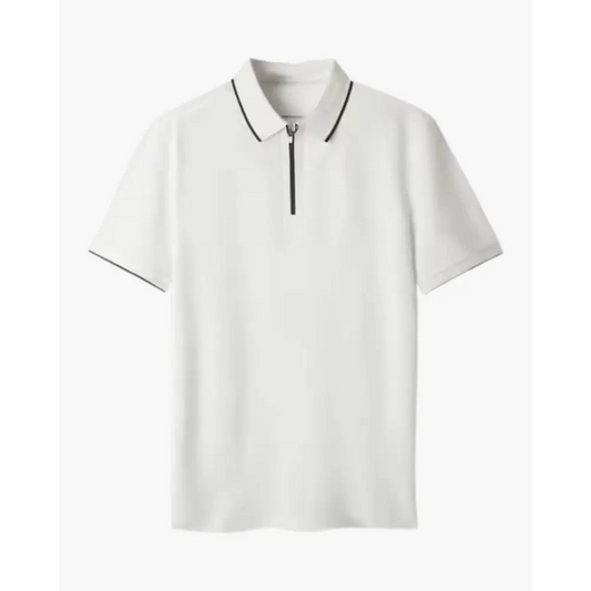 Refined Knit Polo with Zip Collar - White / XS