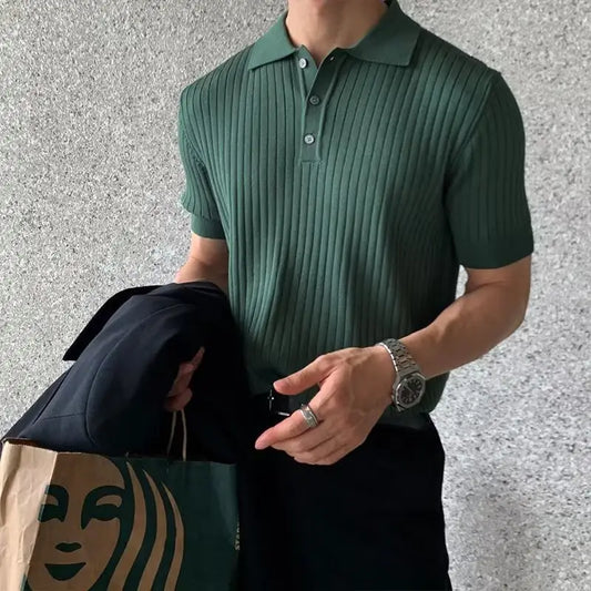 Refined Ribbed Knit Polo - Green / S