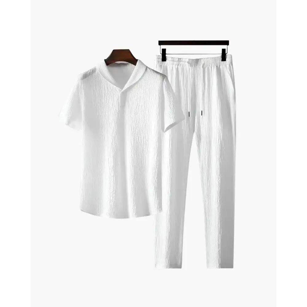 Relaxed Fit Cotton Polo & Pantalon Set - White / S