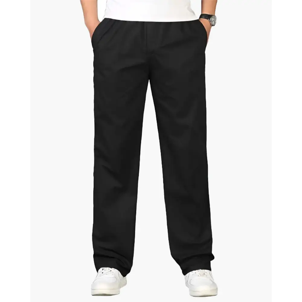 Relaxed Fit Drawstring Cotton Trousers - S / Black