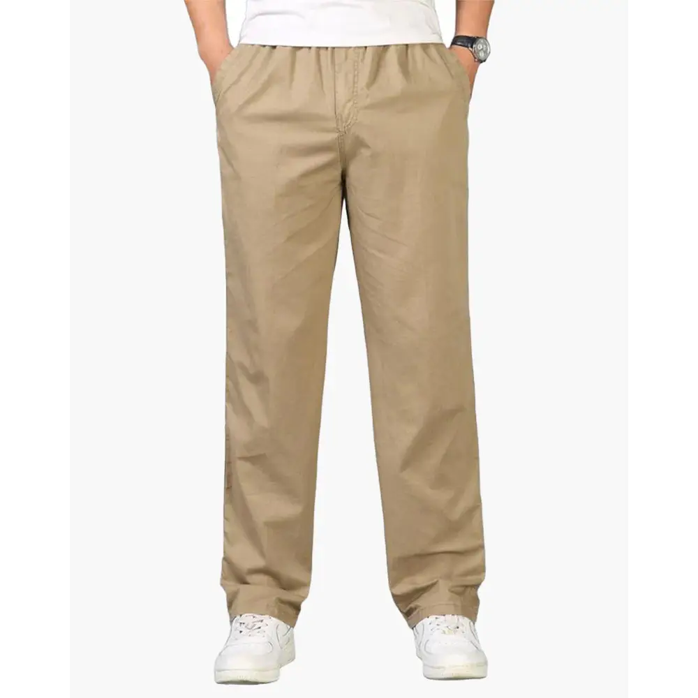 Relaxed Fit Drawstring Cotton Trousers - S / Khaki