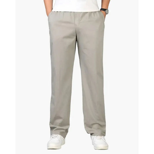 Relaxed Fit Drawstring Cotton Trousers - S / Light Gray