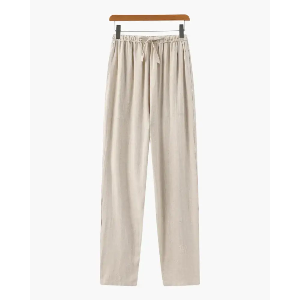 Relaxed Fit Linen Drawstring Trousers - Beige / S