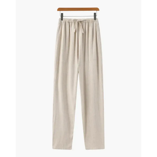 Relaxed Fit Linen Drawstring Trousers - Beige / S