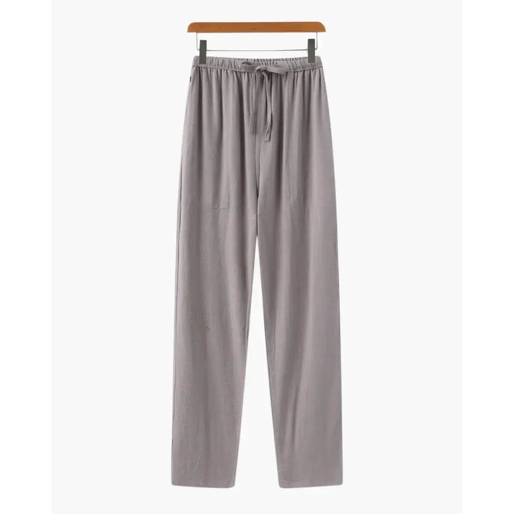 Relaxed Fit Linen Drawstring Trousers - Grey / S