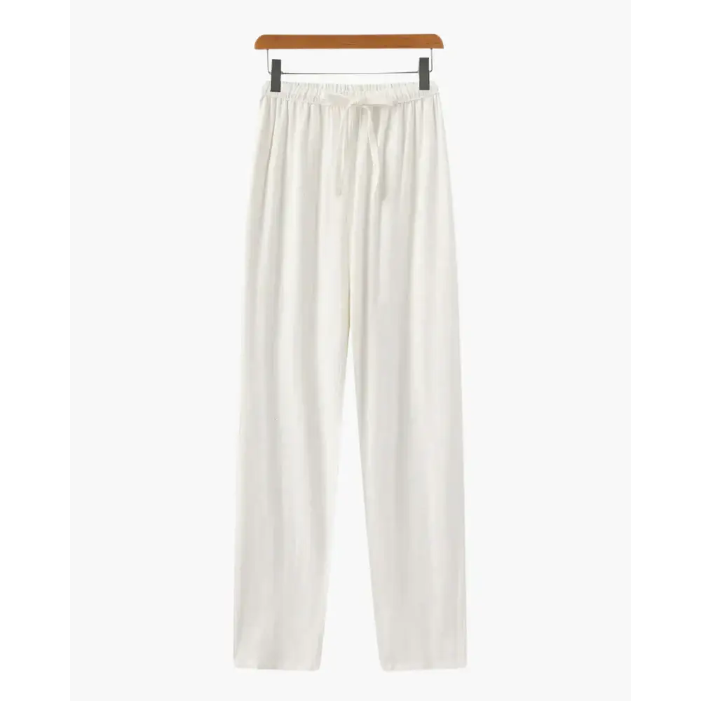 Relaxed Fit Linen Drawstring Trousers - White / S