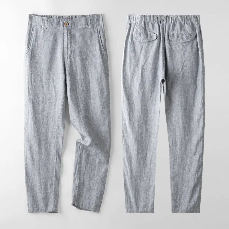 Relaxed Linen Drawstring Trousers - Pebble Gray / XS