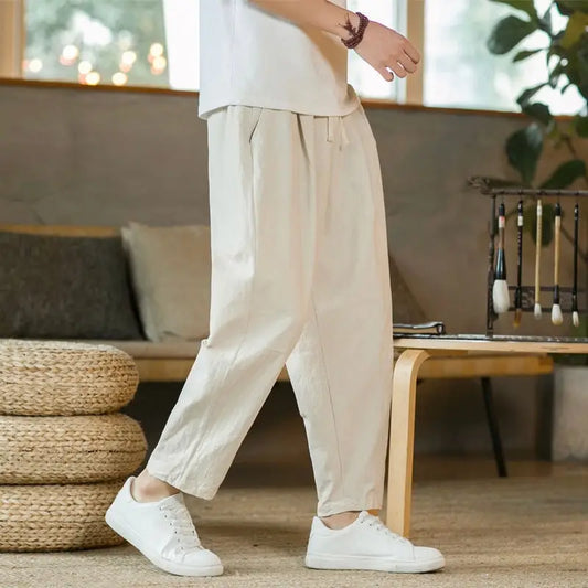 Relaxed Linen Trousers - Beige / S