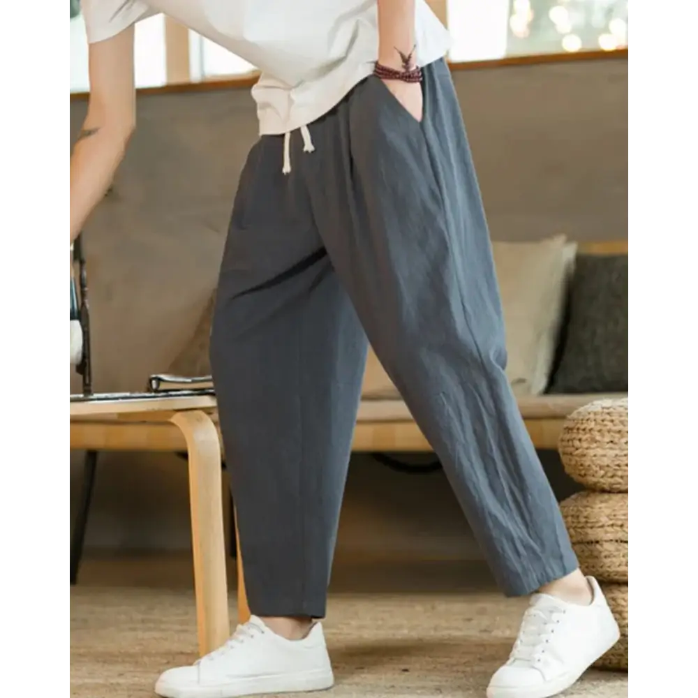Relaxed Tapered Cotton Pants - Dark Gray / S