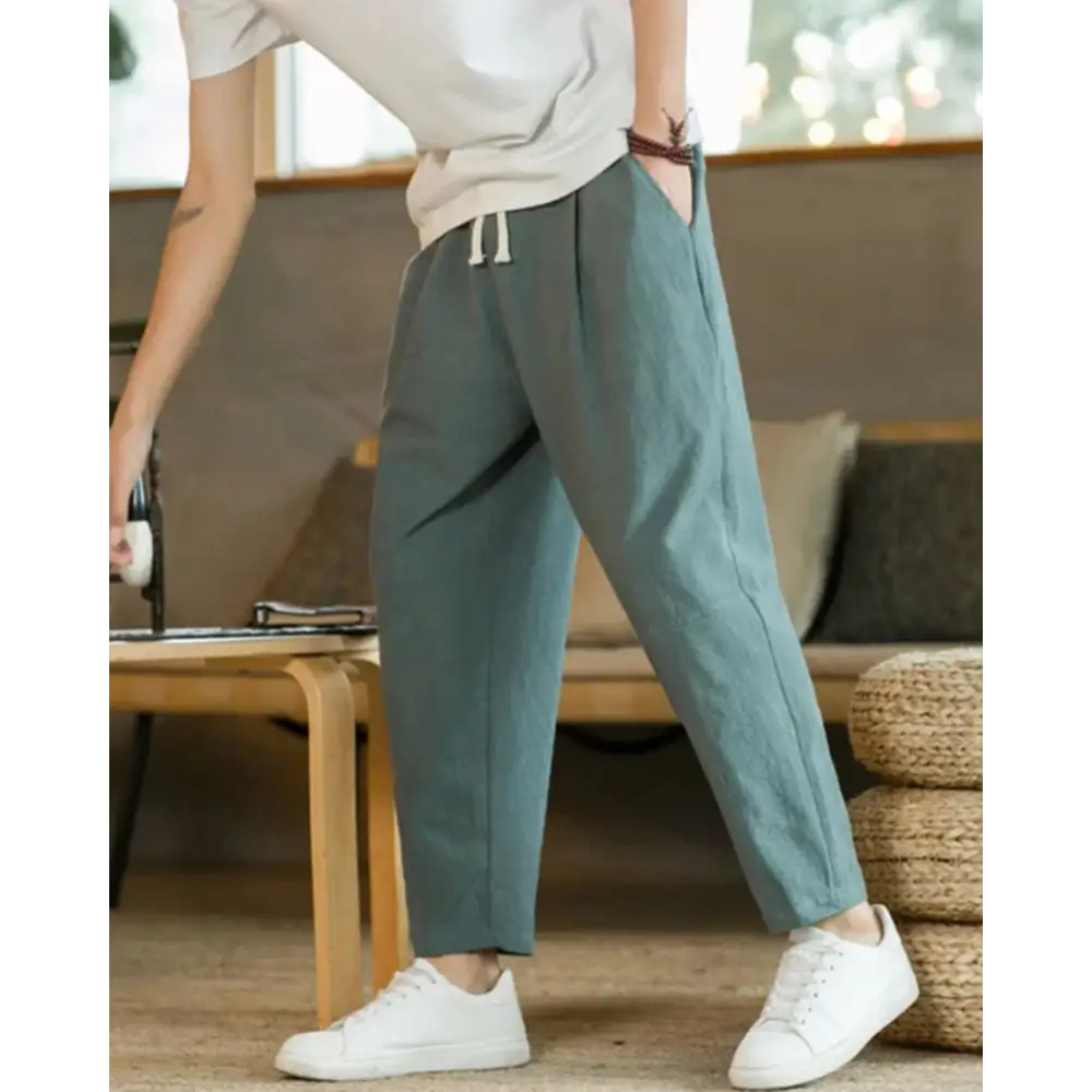 Relaxed Tapered Cotton Pants - Green / S