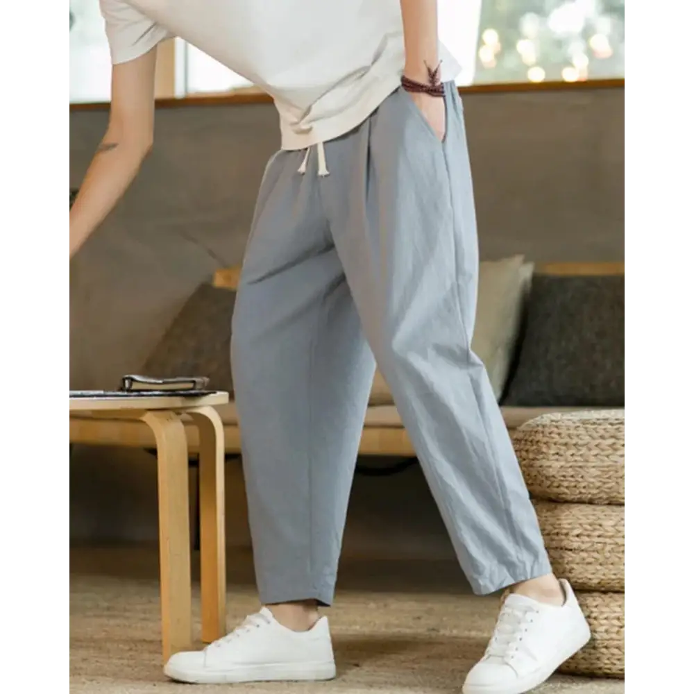 Relaxed Tapered Cotton Pants - Light Gray / S
