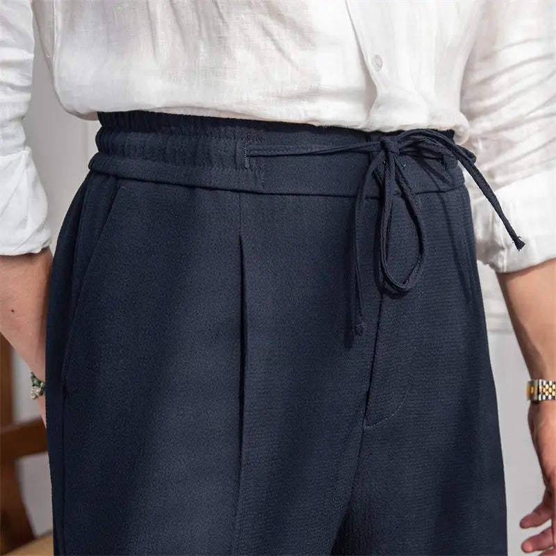 Relaxed Tie-Waist Trousers - Navy Blue / M