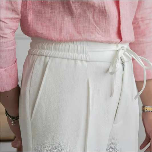 Relaxed Tie-Waist Trousers - White / M