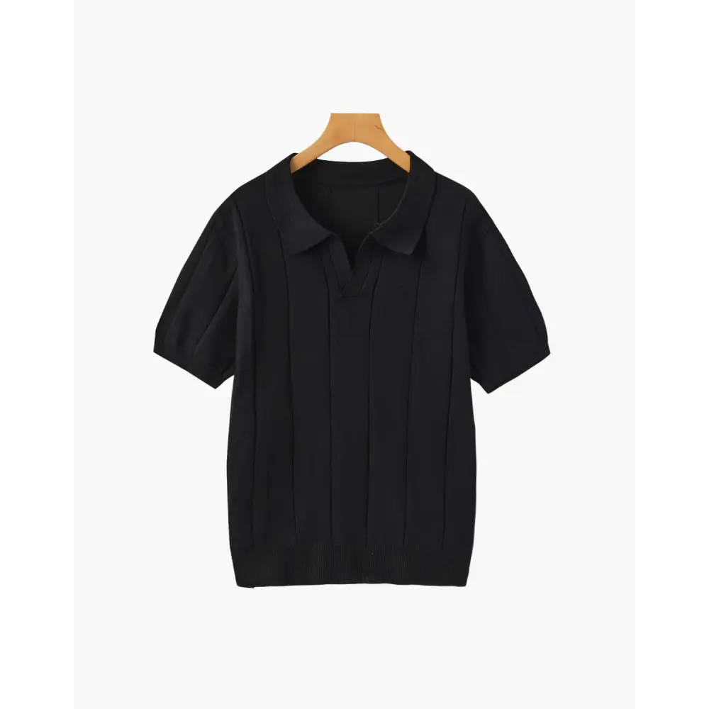 Retro Knit Polo Shirt - Black / S
