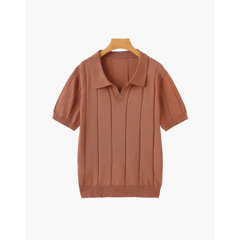 Retro Knit Polo Shirt - Rust / S
