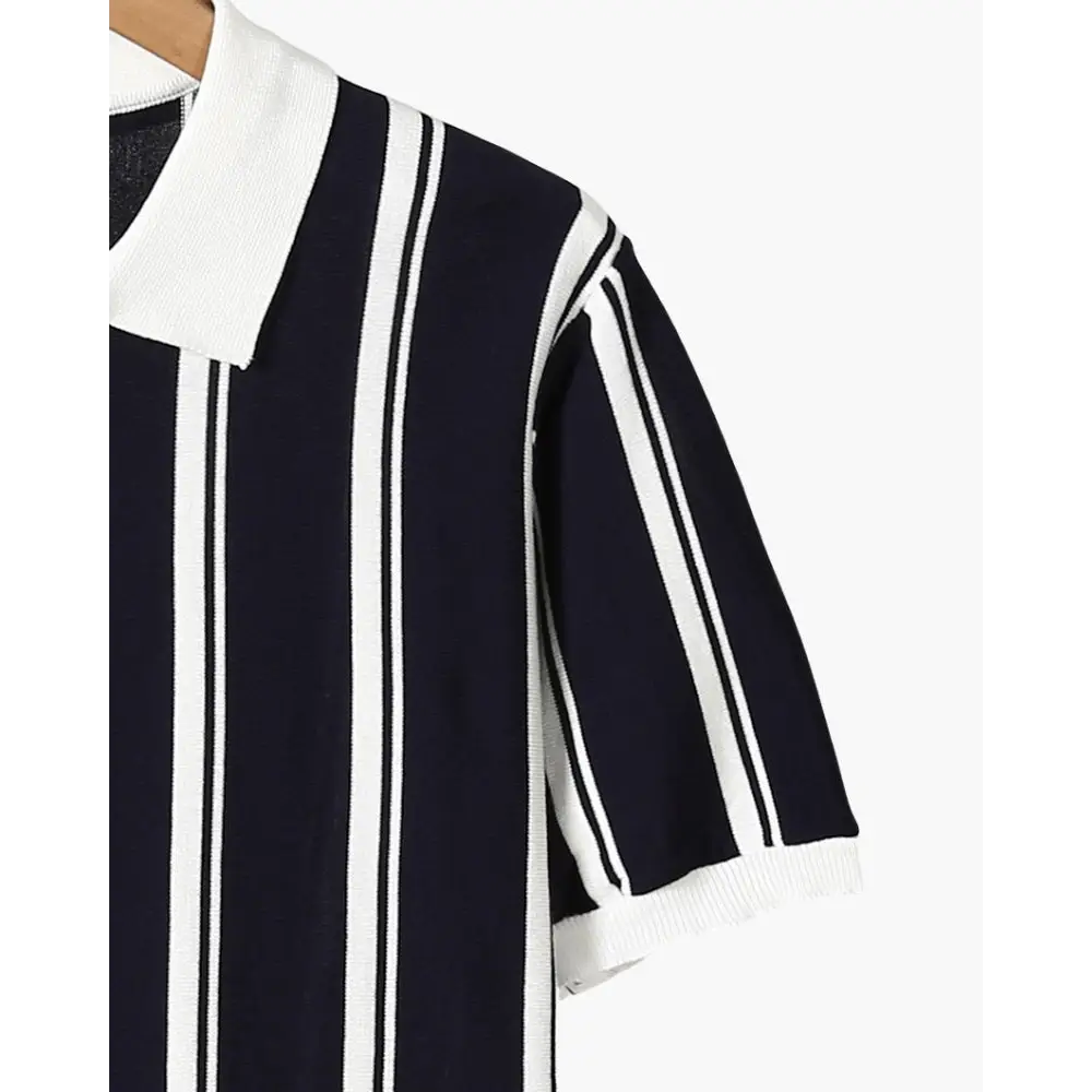 Retro Striped Half-Zip Polo Shirt