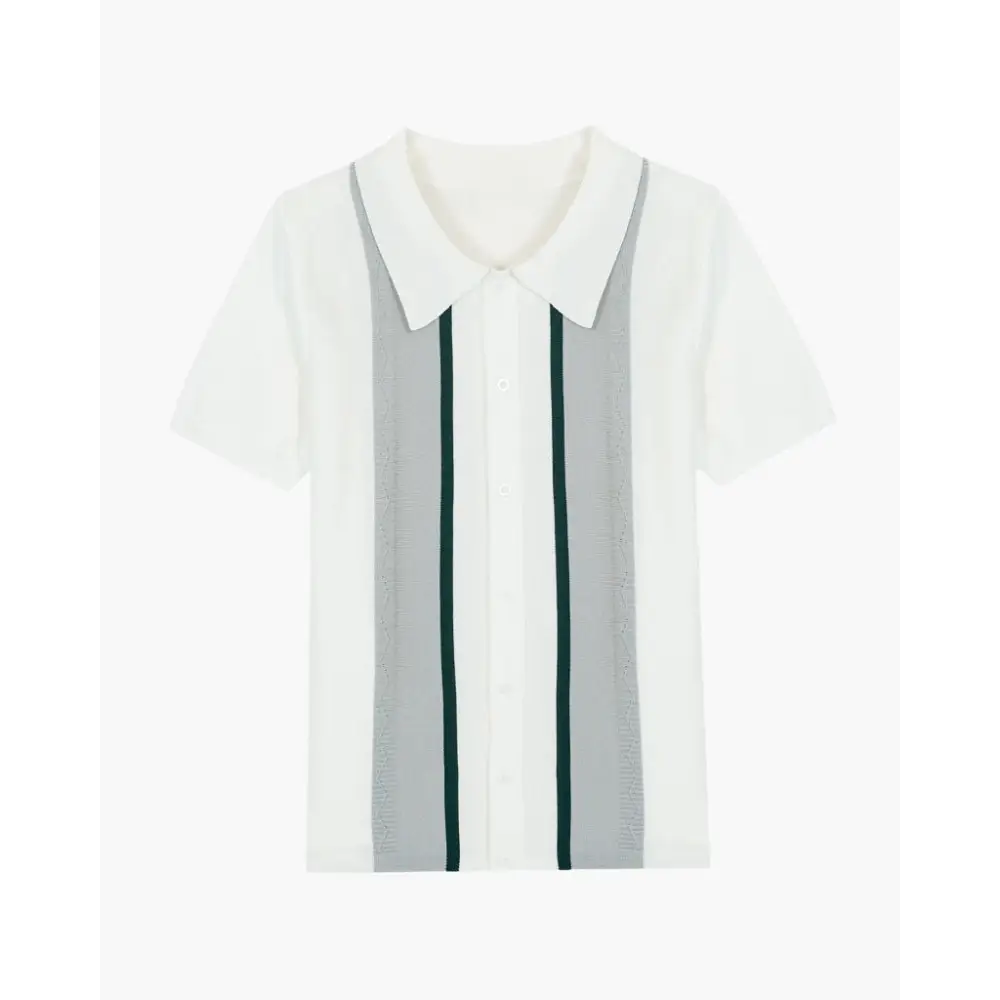 Retro Striped Knit Polo Shirt - XS