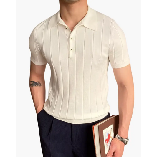 Ribbed Knit Polo Shirt - White / S