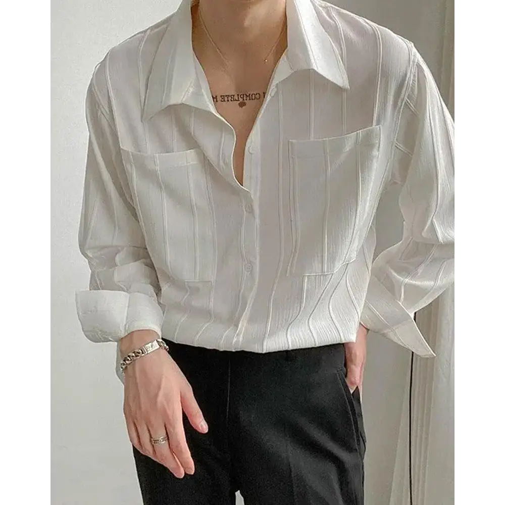 Ribbed Oversized Shirt - White / S