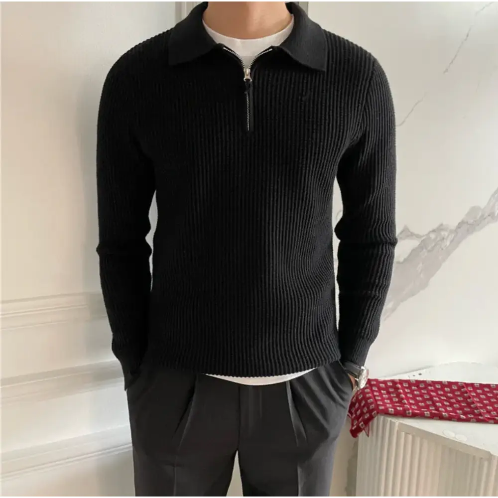 Ribbed Zip Polo Sweater