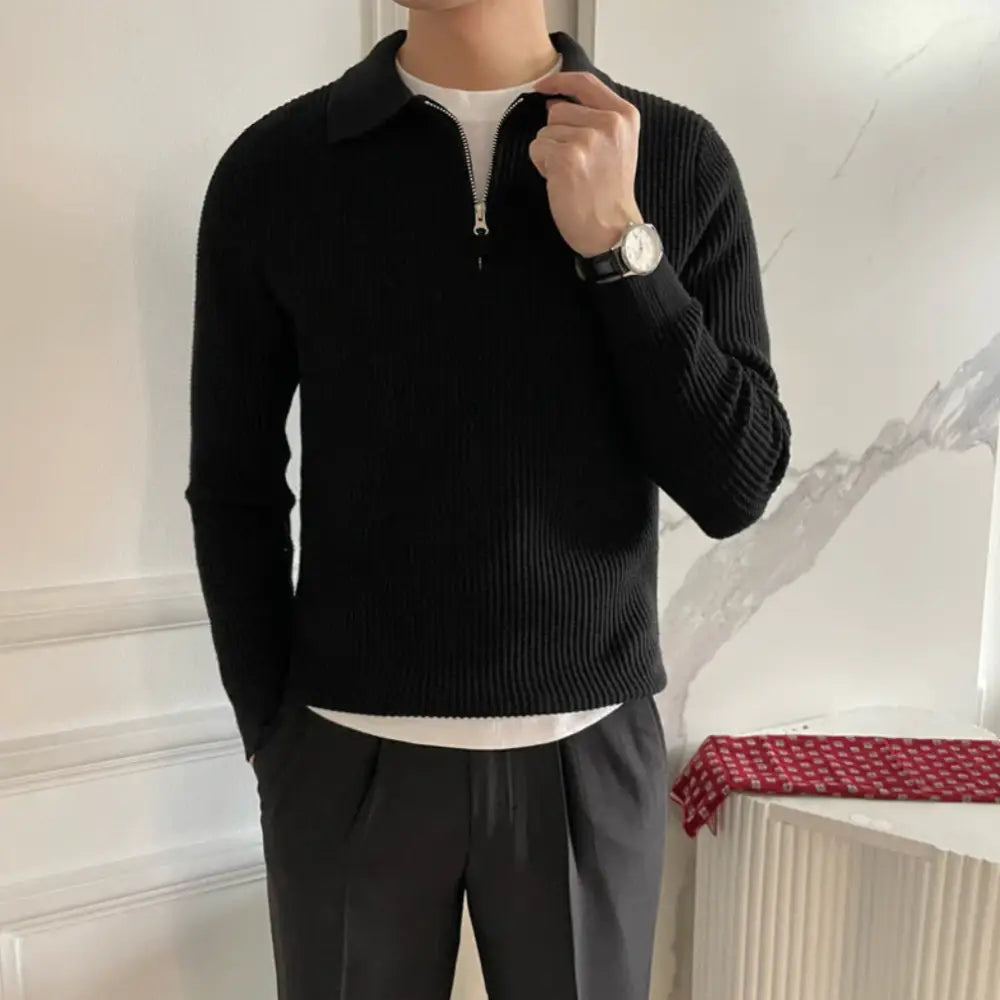 Ribbed Zip Polo Sweater