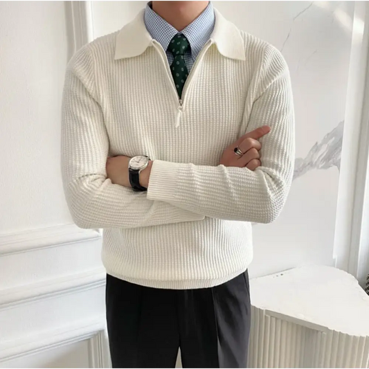 Ribbed Zip Polo Sweater