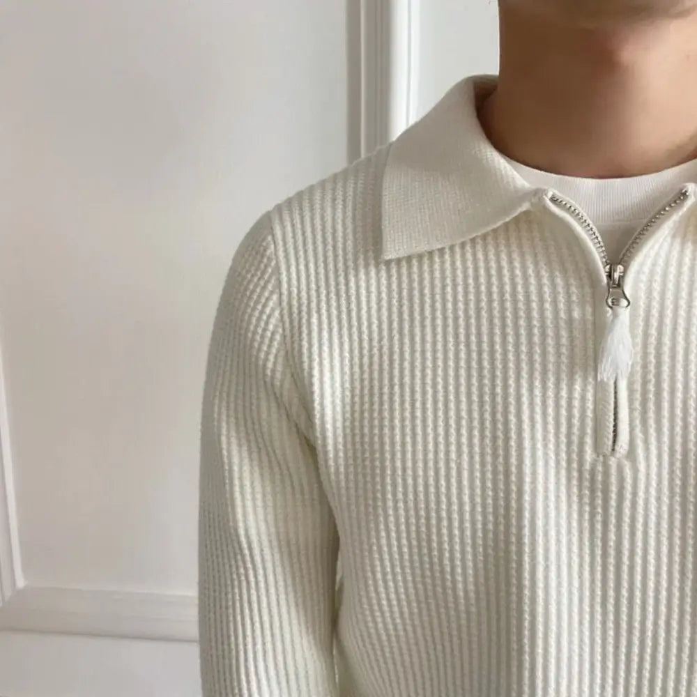 Ribbed Zip Polo Sweater