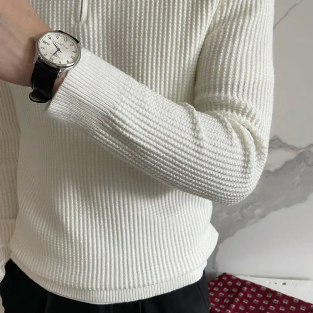 Ribbed Zip Polo Sweater