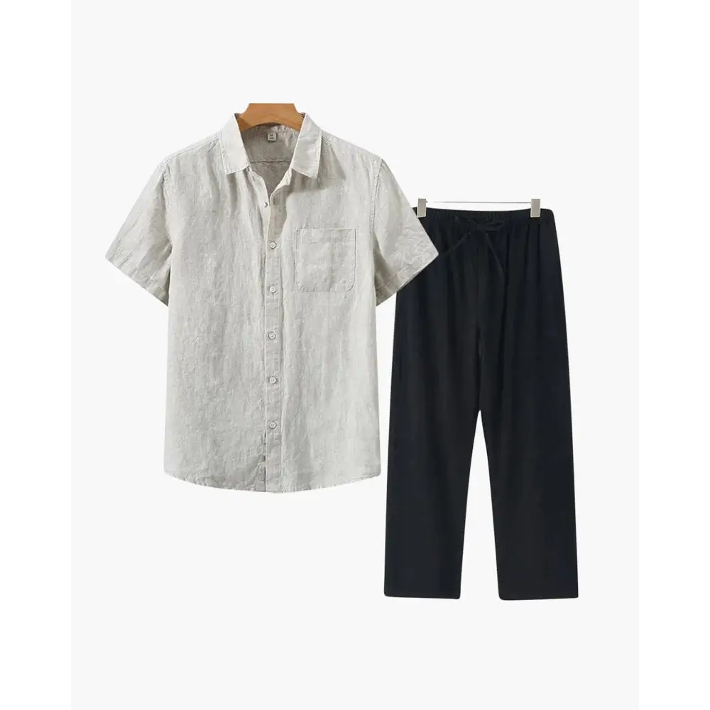 Riviera Linen Set - Beige / Black / XS