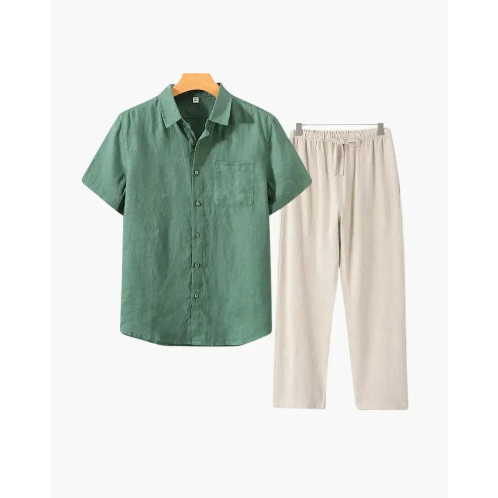 Riviera Linen Set - Green / Beige / XS