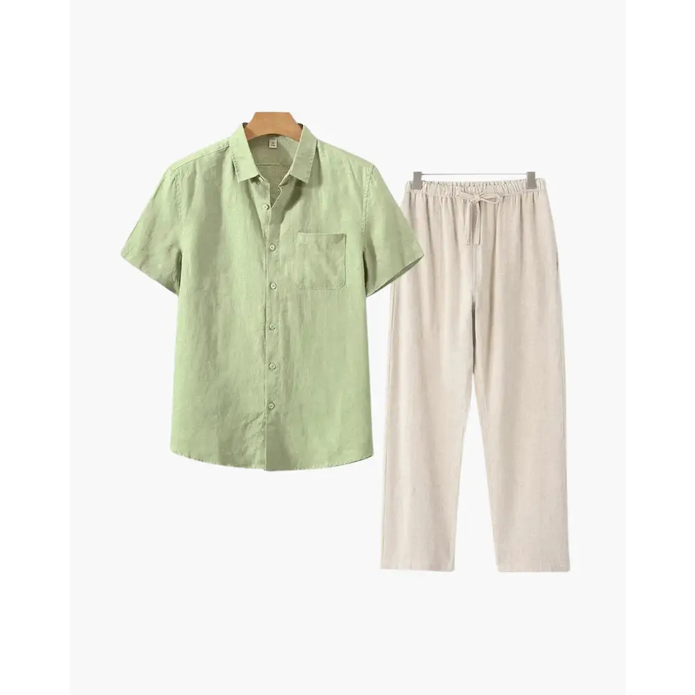 Riviera Linen Set - Mint Green / Beige / XS
