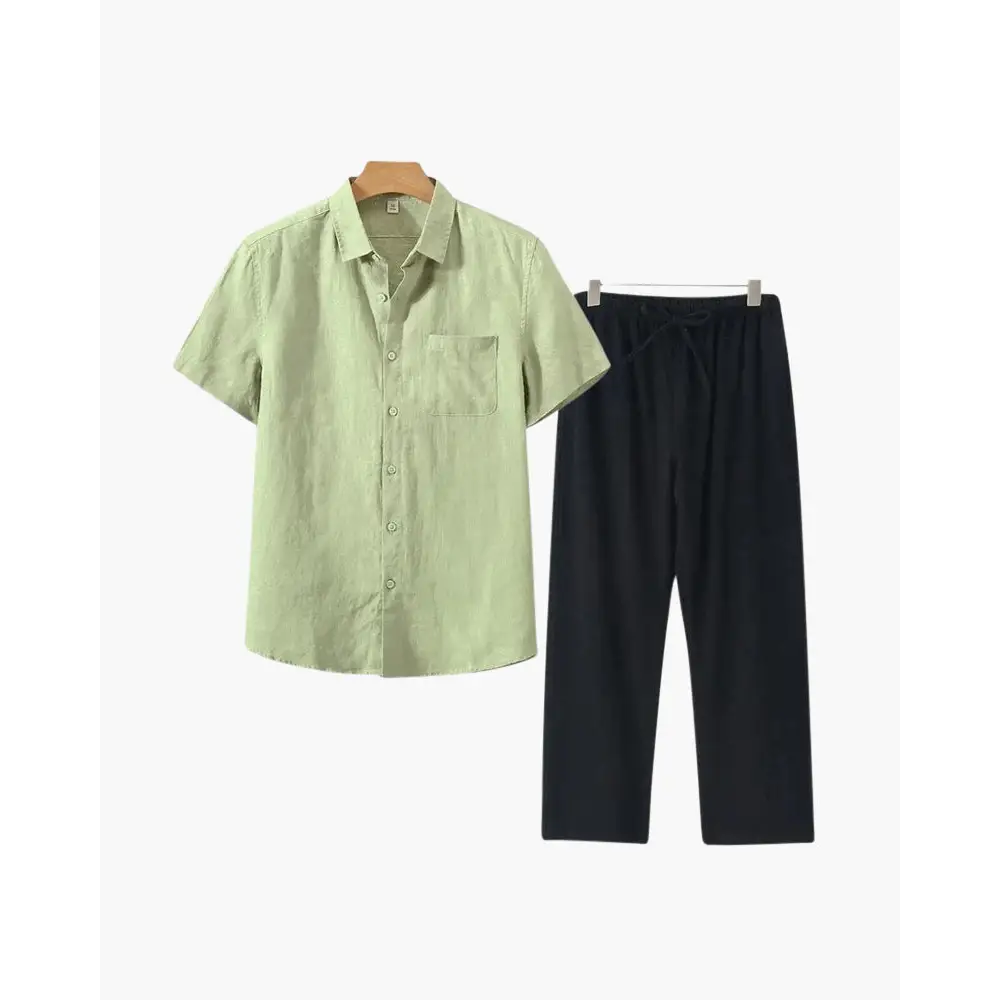 Riviera Linen Set - Mint Green / Black / XS