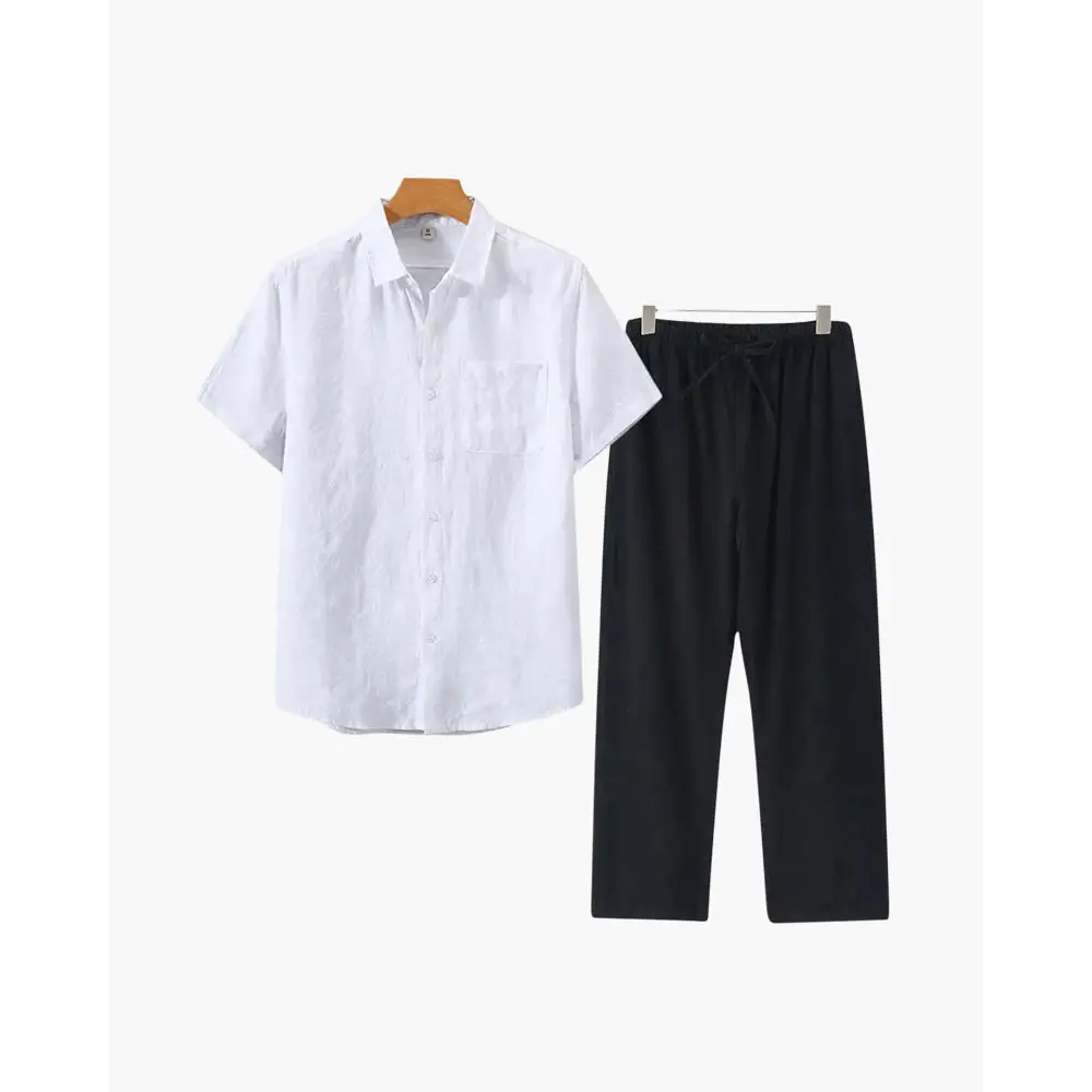 Riviera Linen Set - White / Black / XS