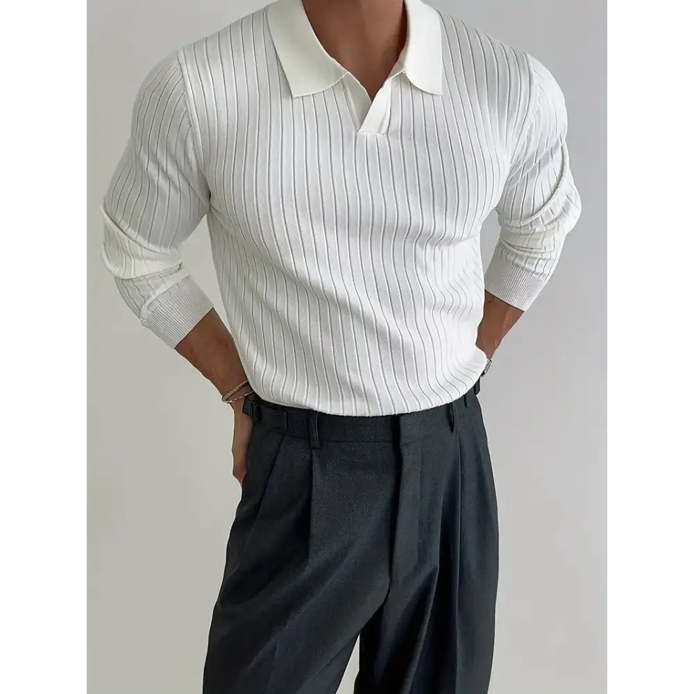 Riviera Ribbed Knit Polo - White / M