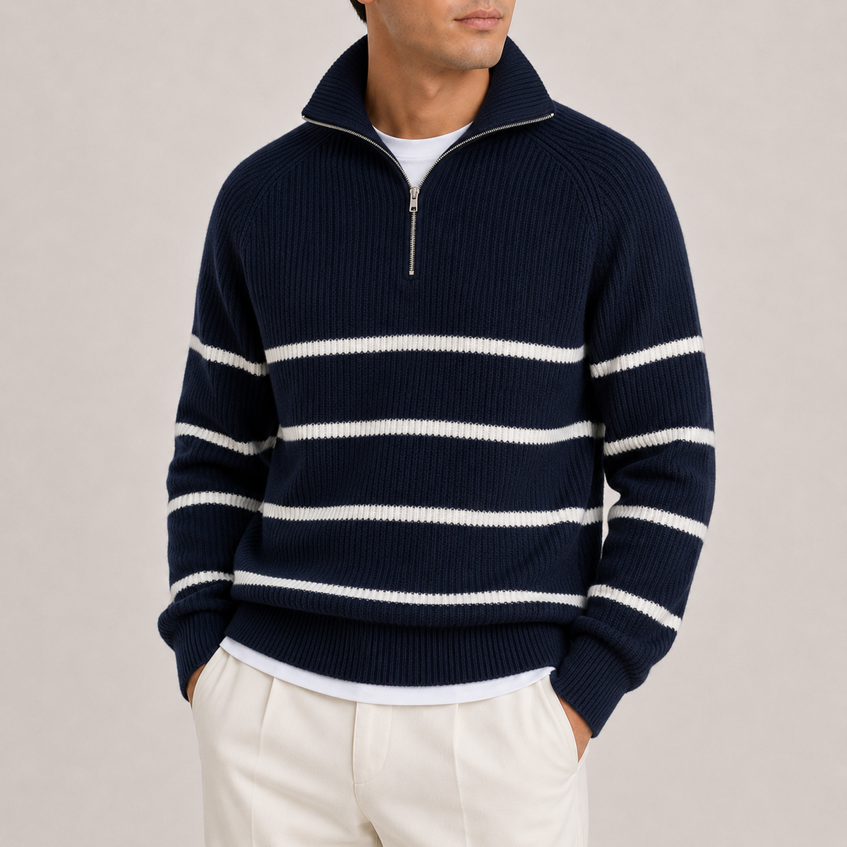 Riviera Striped Half-Zip Sweater - S